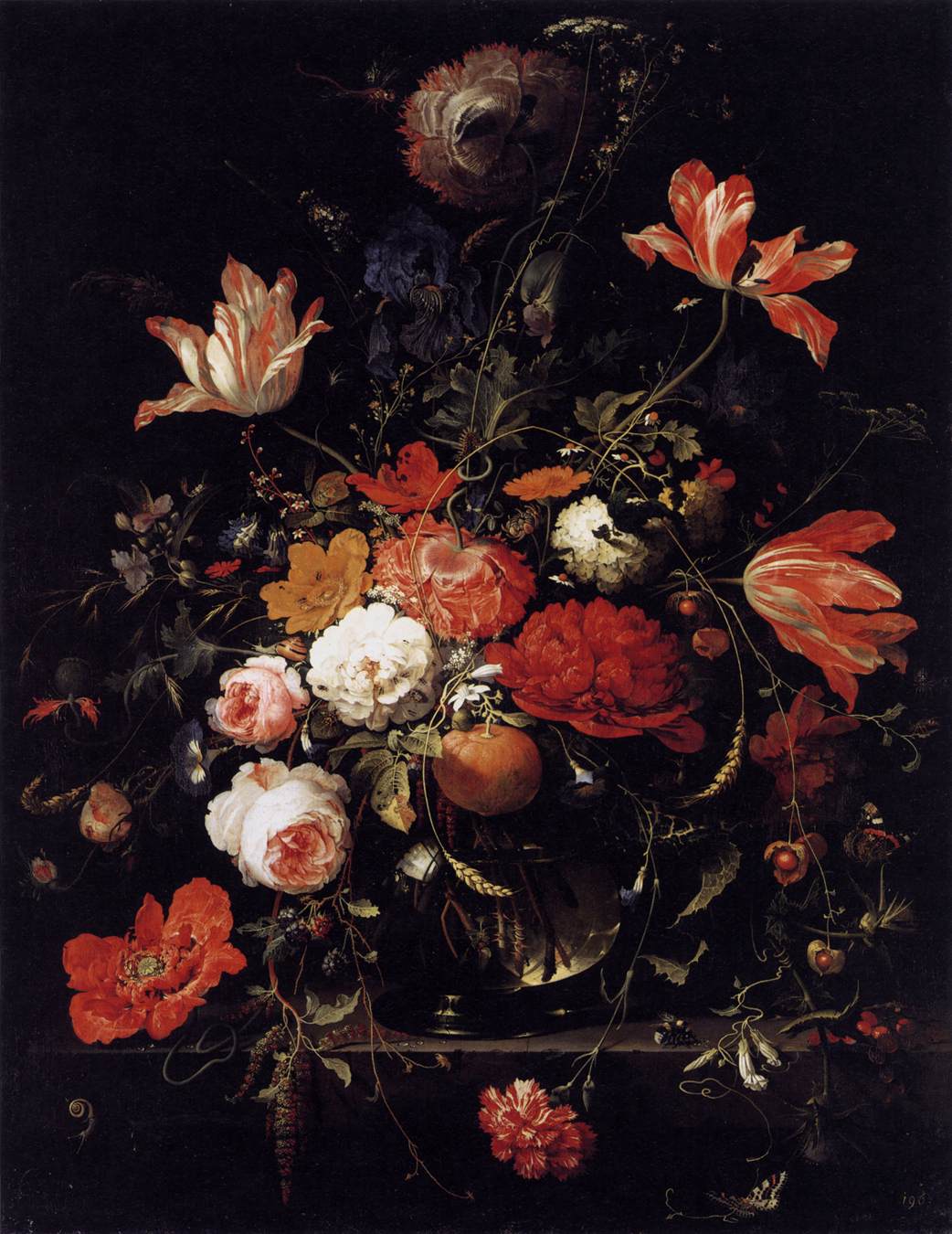 A Glass of Flowers and an Orange Twig by MIGNON, Abraham