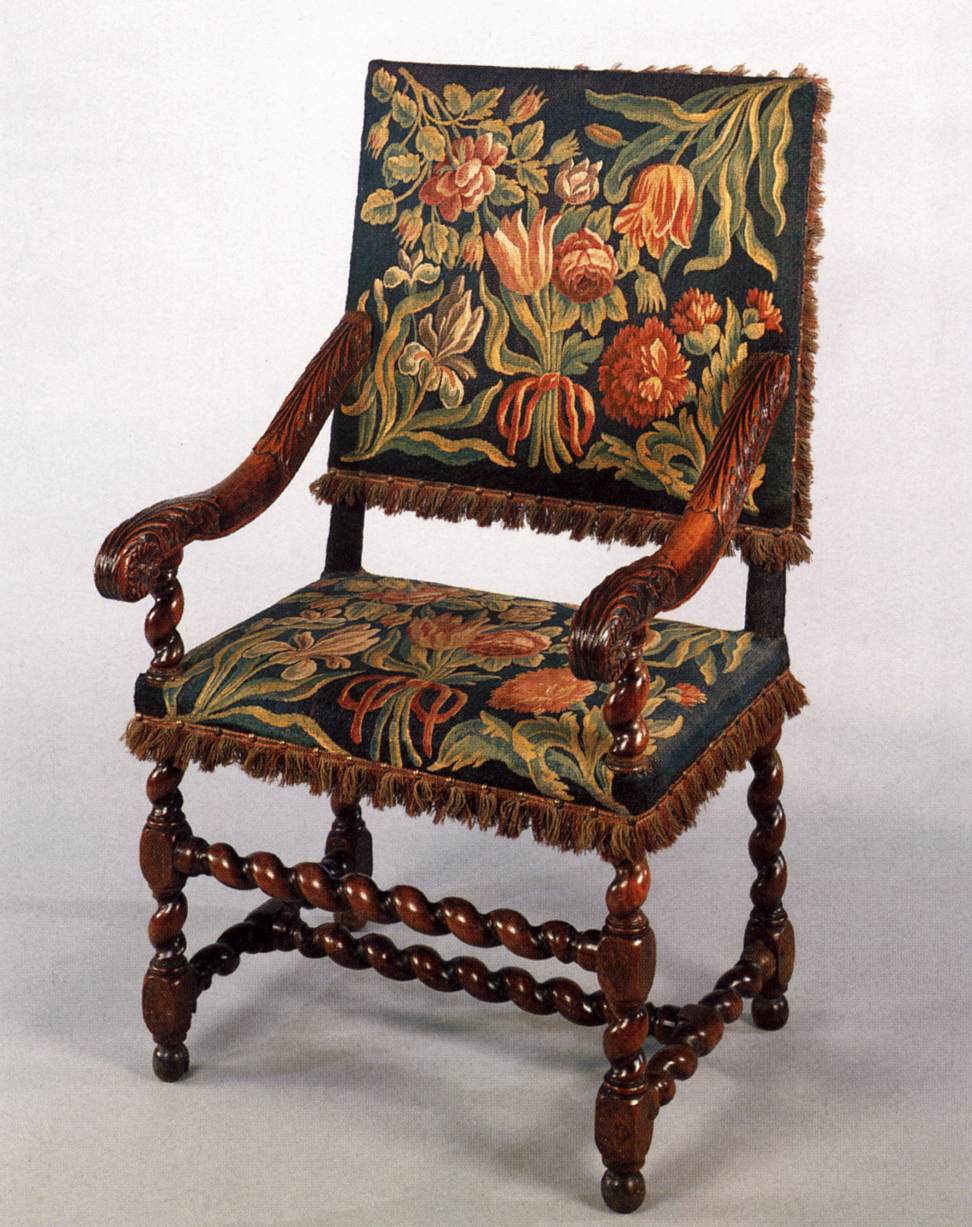 Armchair, upholstered with tapestry by