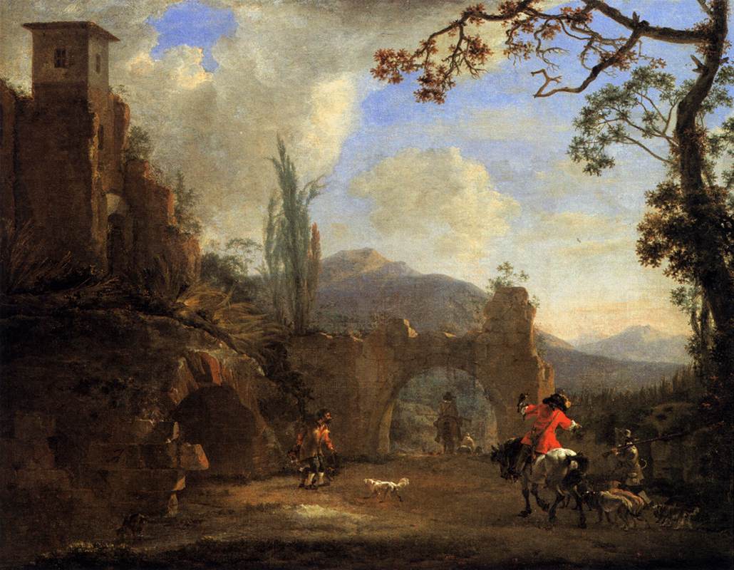 Landscape with Ruins and Hunting Party by ASSELYN, Jan