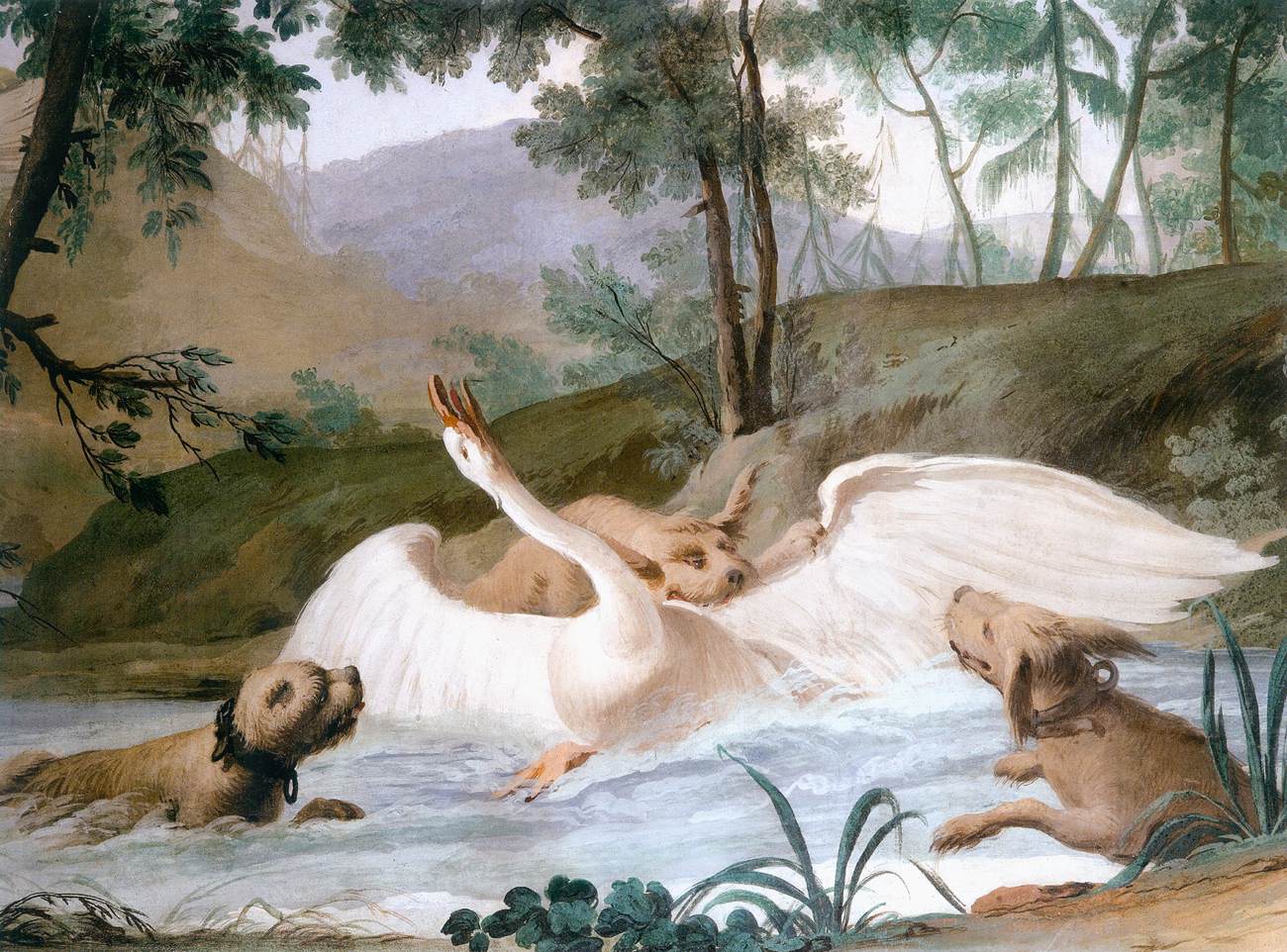 The Swan Attacked by Dogs (detail) by URBANI, Andrea