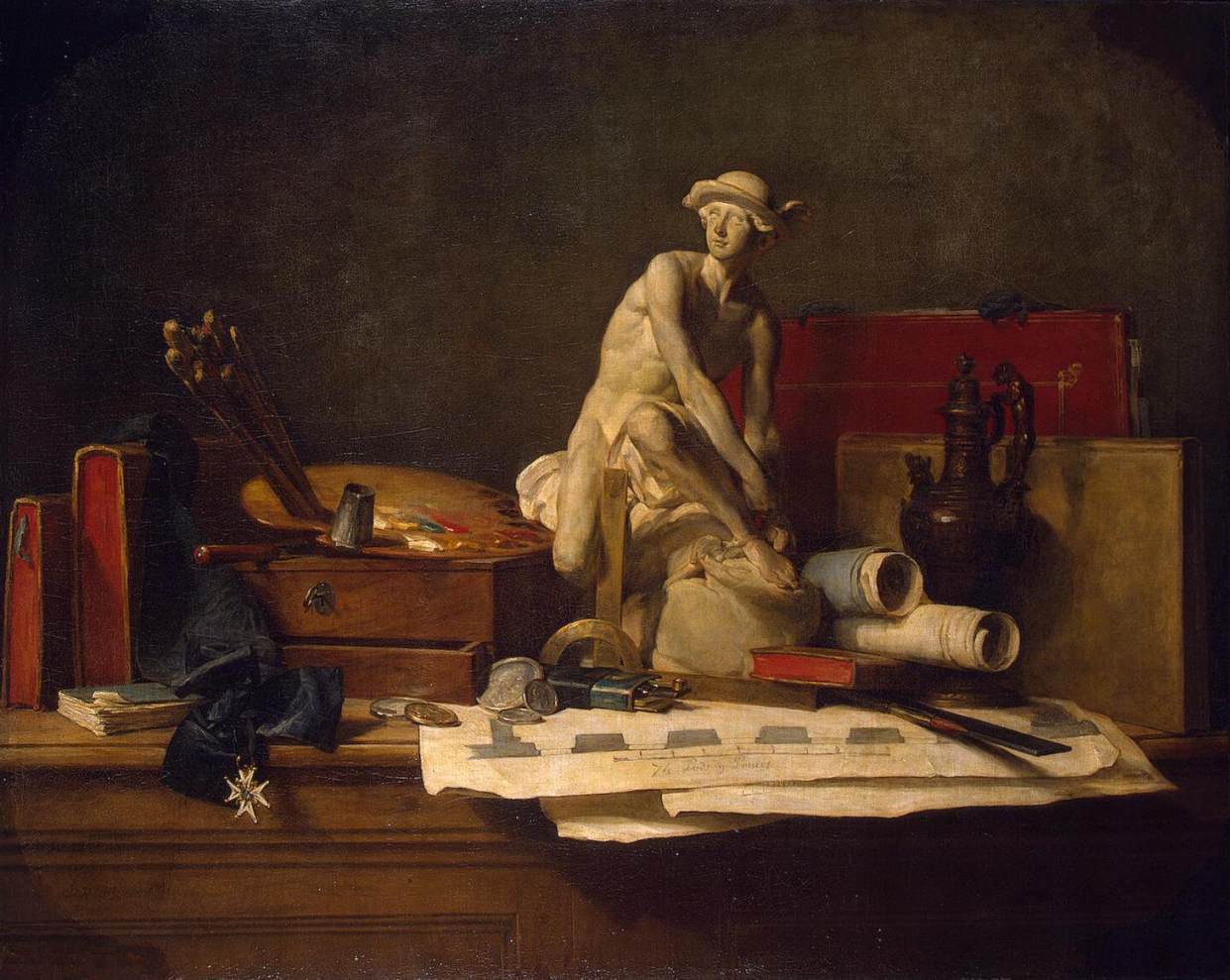 Still-Life with Attributes of the Arts by CHARDIN, Jean-Baptiste-Siméon