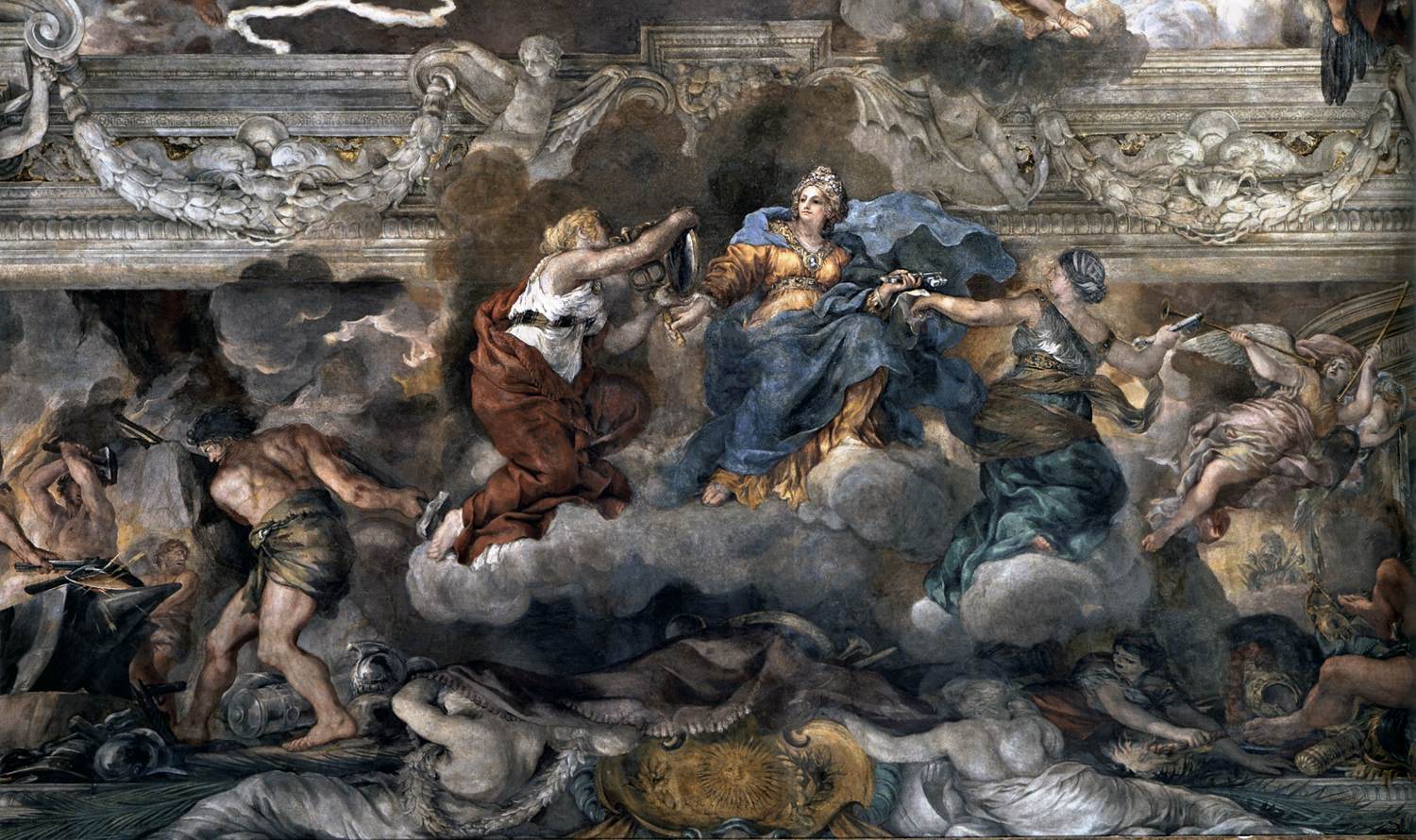 Ceiling vault in the Salone (detail) by CORTONA, Pietro da