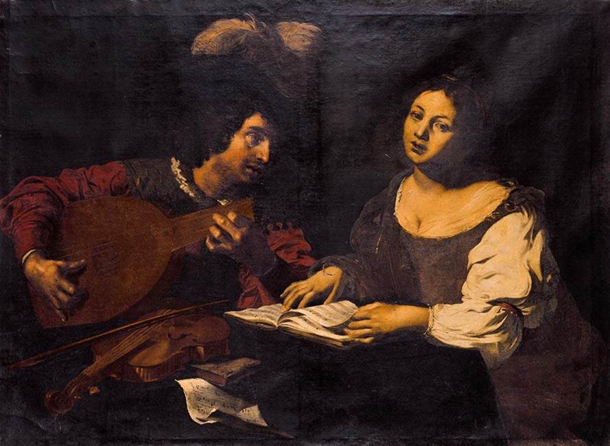 A Musician Playing a Lute to a Singing Girl by