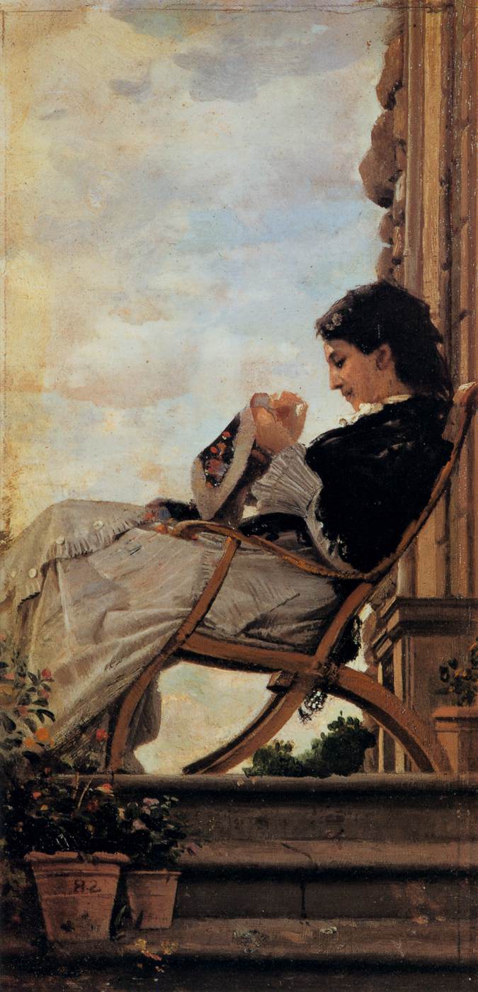 Woman Sewing on the Terrace by