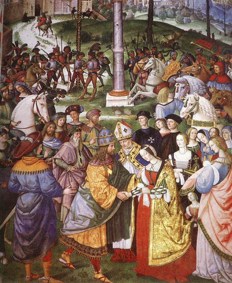 No. 5: Enea Silvio Piccolomini Presents Frederick III to Eleonora of Portugal (detail) by PINTURICCHIO