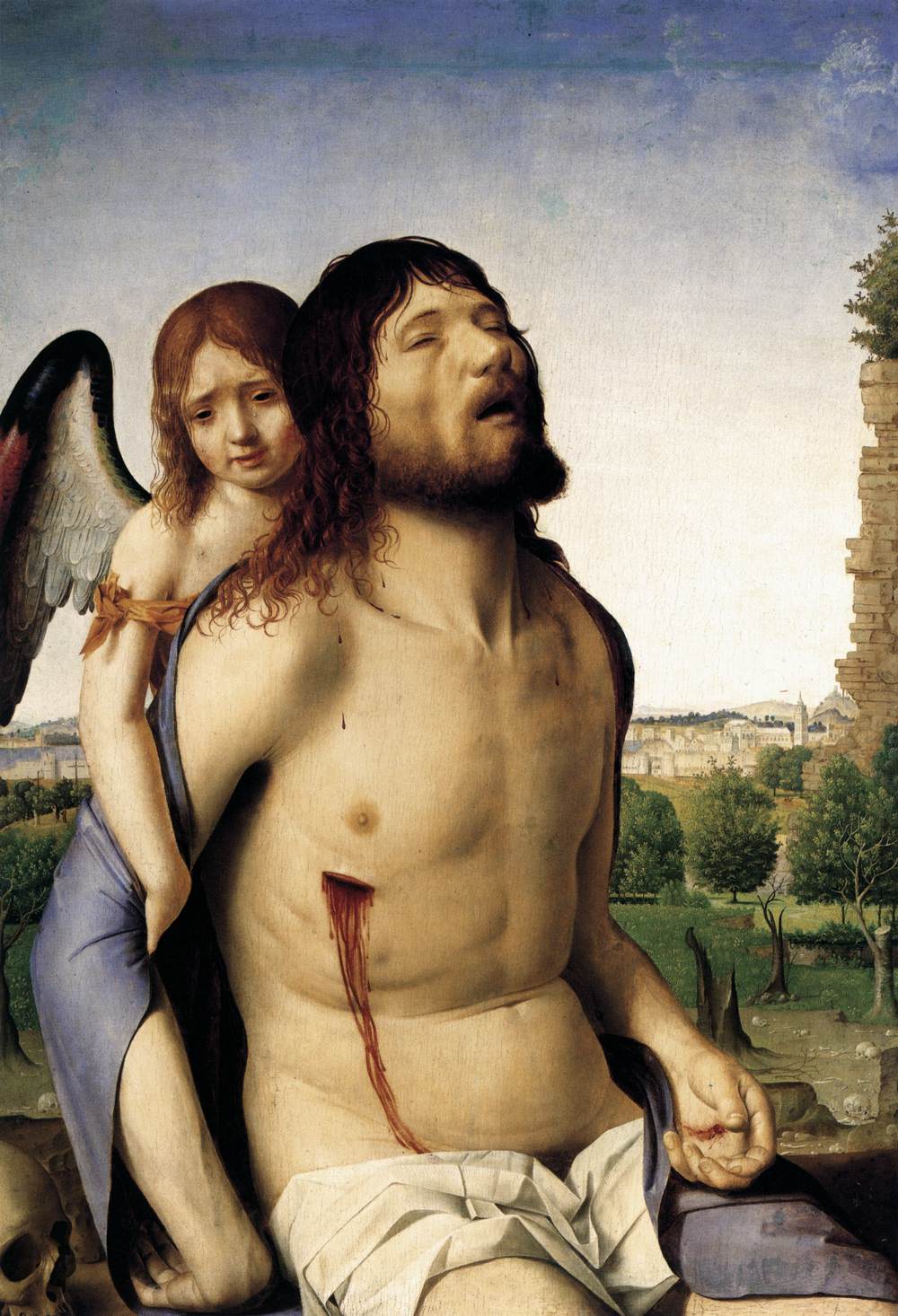 The Dead Christ Supported by an Angel by ANTONELLO da Messina