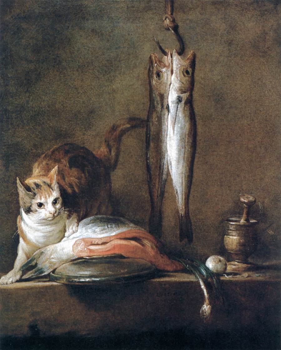 Still-Life with Cat and Fish by CHARDIN, Jean-Baptiste-Siméon