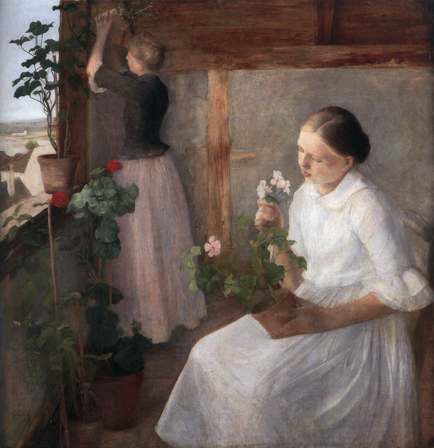 Girls Tending the Plants by