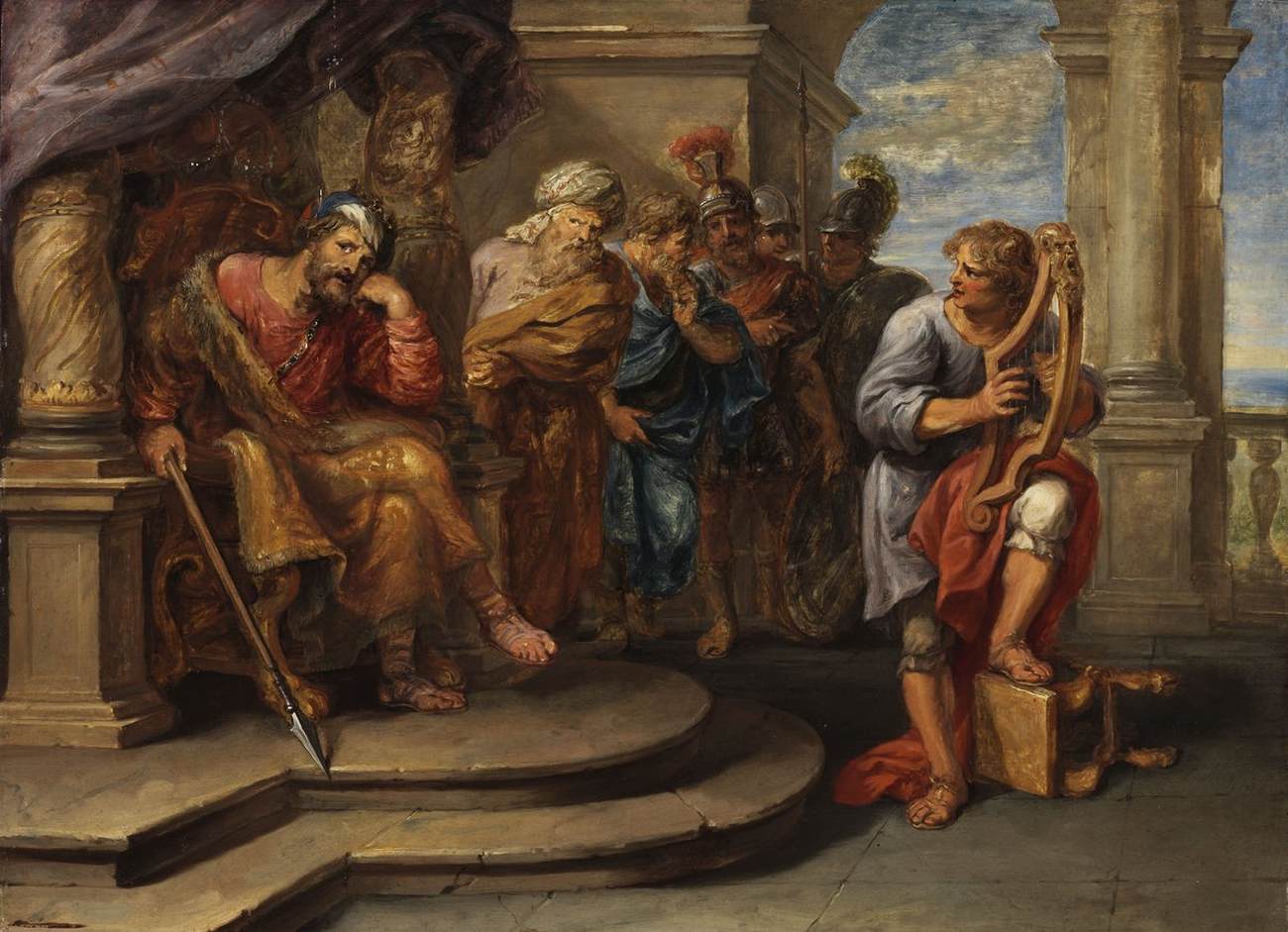 David Playing the Harp for King Saul by HOECKE, Jan van den