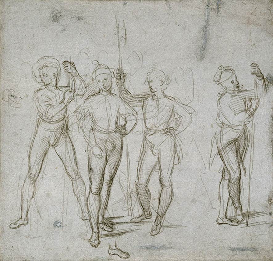 Group of four standing soldiers (recto) by