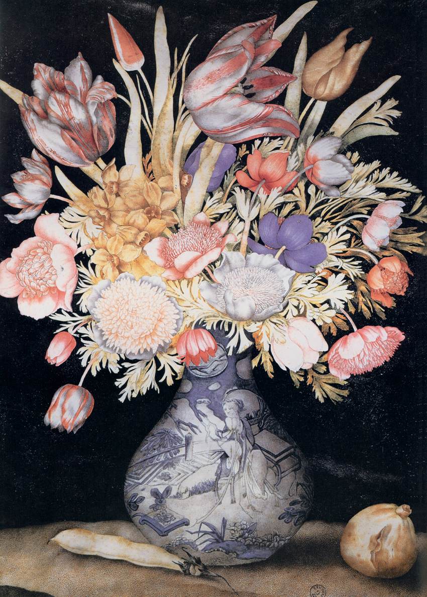 Chinese Vase with Flowers, a Fig, and a Bean by