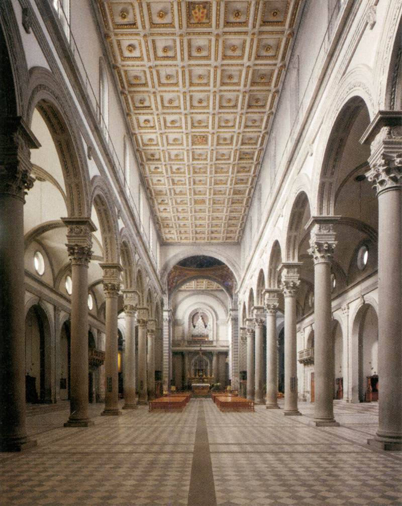 San Lorenzo: View of the nave toward the choir by BRUNELLESCHI, Filippo