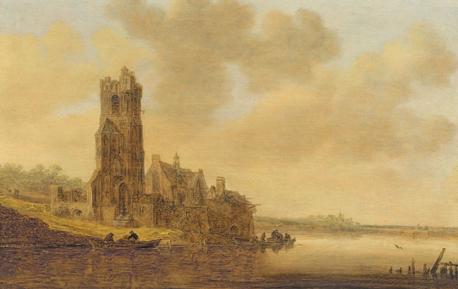 River View with Church at Warmond by GOYEN, Jan van