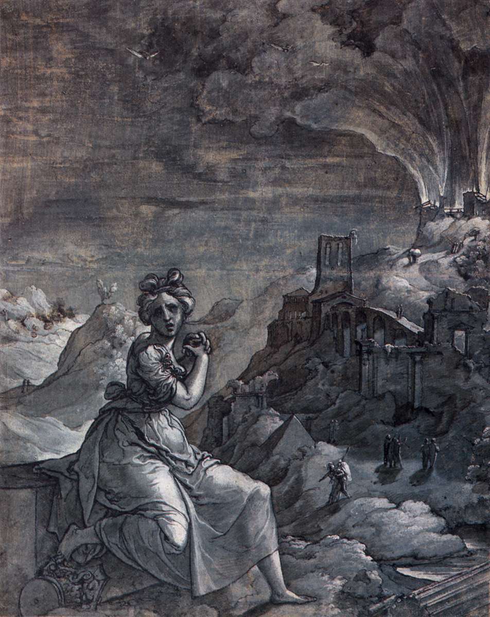 Woman Lamenting by a Burning City by