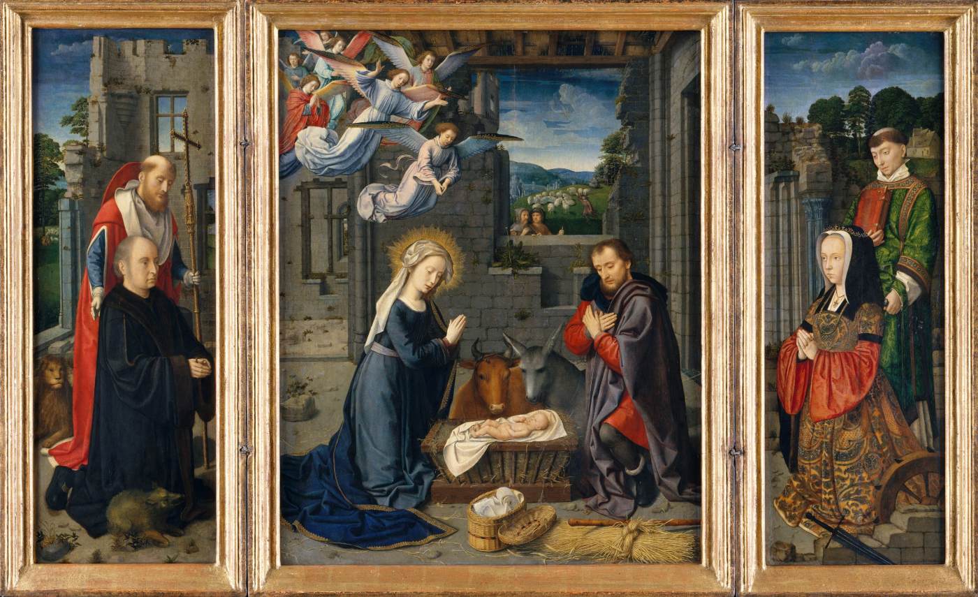 The Nativity with Donors and Sts Jerome and Leonard by