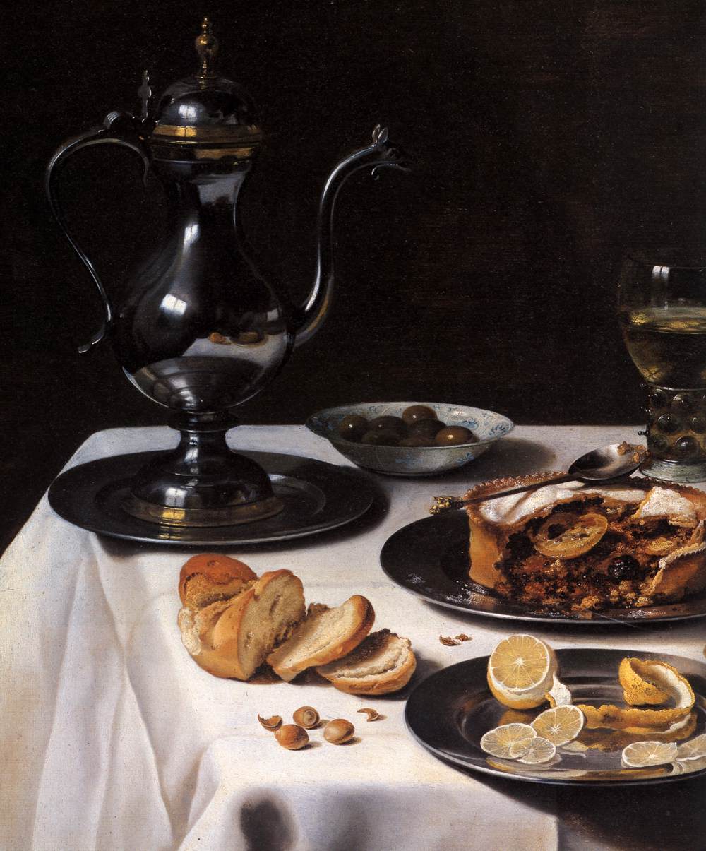 Still-life with Turkey-Pie (detail) by CLAESZ., Pieter