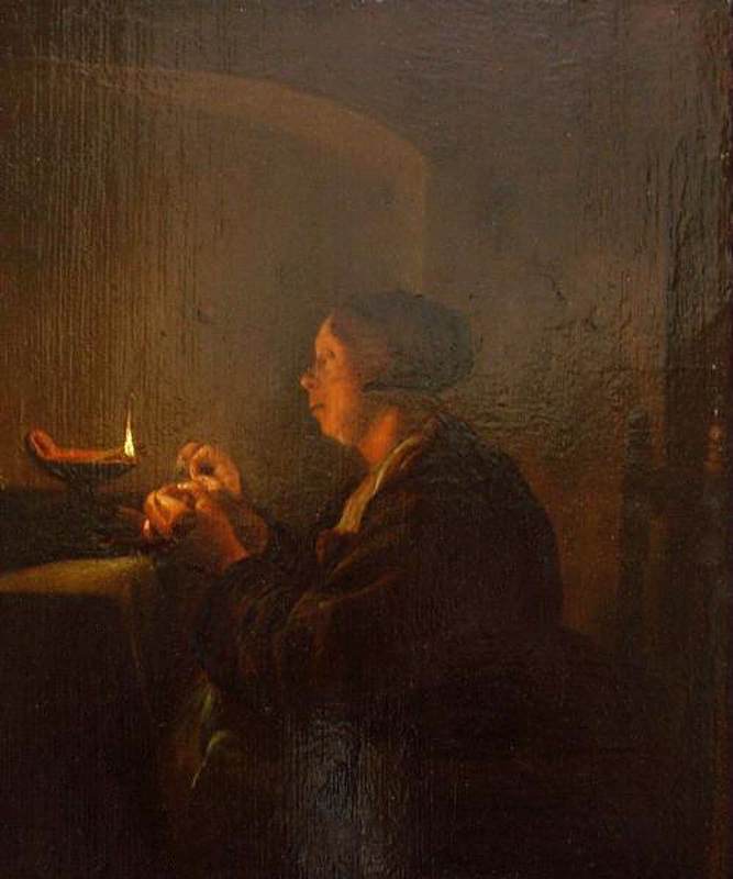 Woman by Candlelight by SLINGELAND, Pieter Cornelisz. van